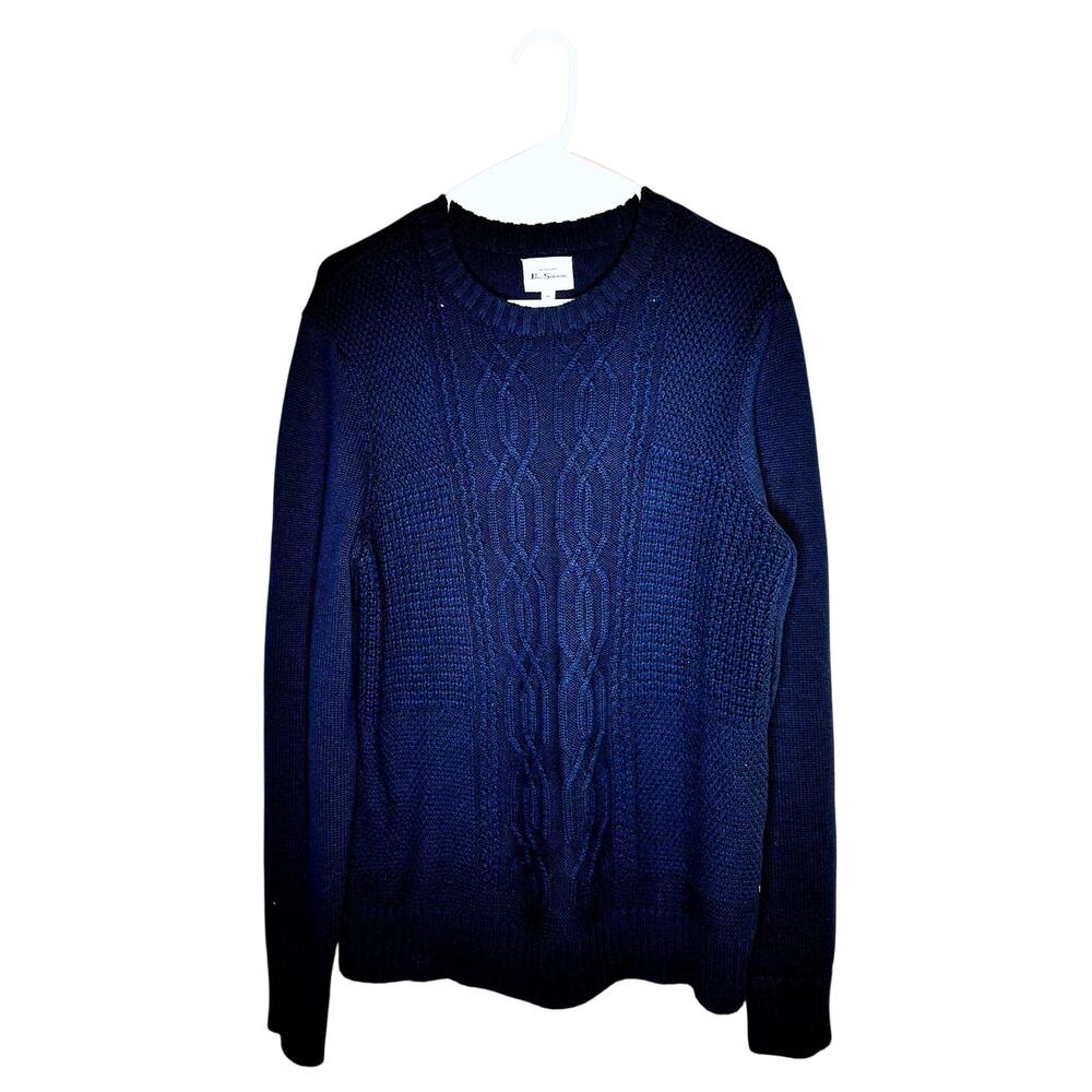 Ben Sherman Mens Navy Blue Cable Knit Sweater Size M Preppy